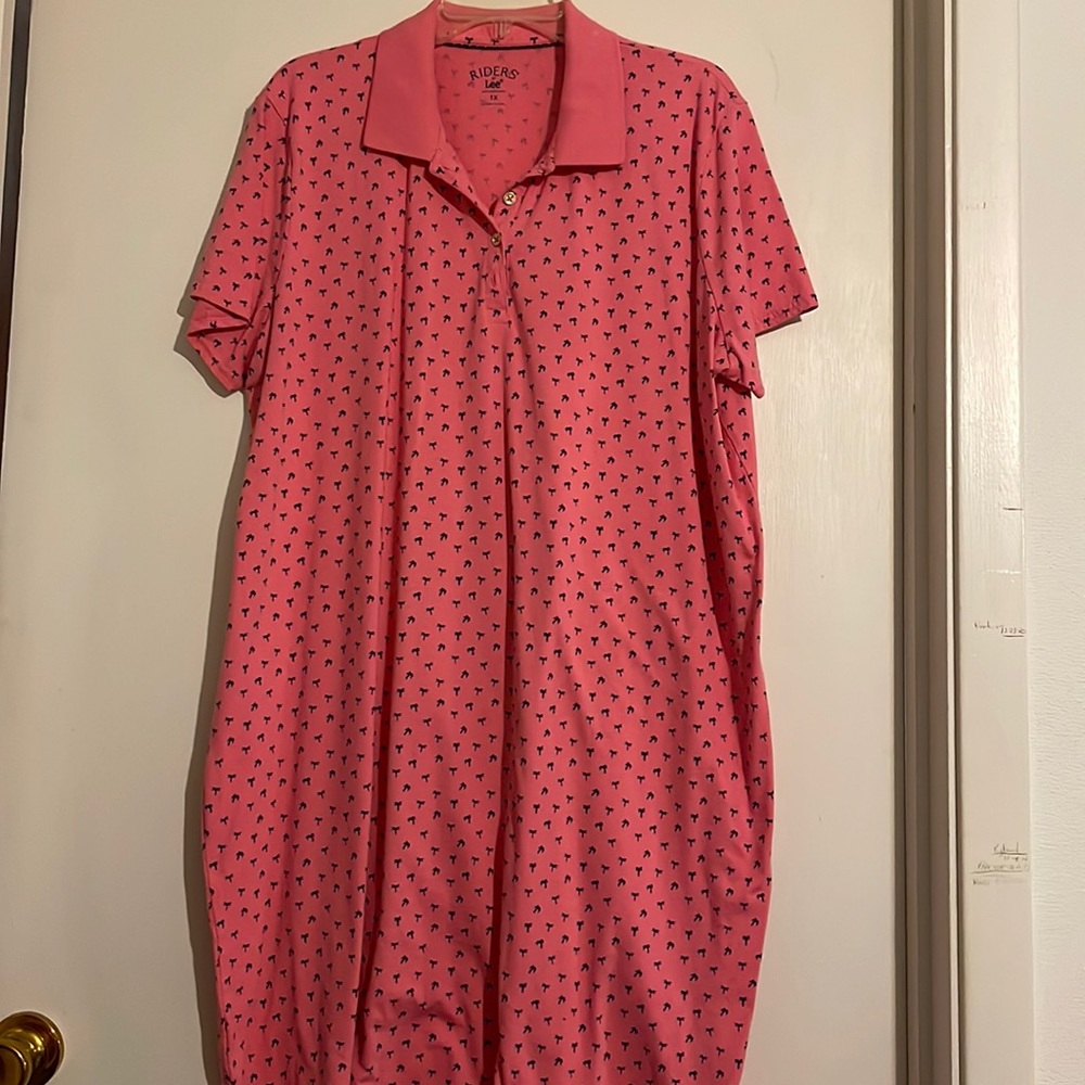 Womens casual dress pink with navy palm trees